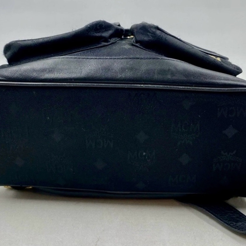 MCM Black Monogram Drawstring Backpack with Gold … - image 5